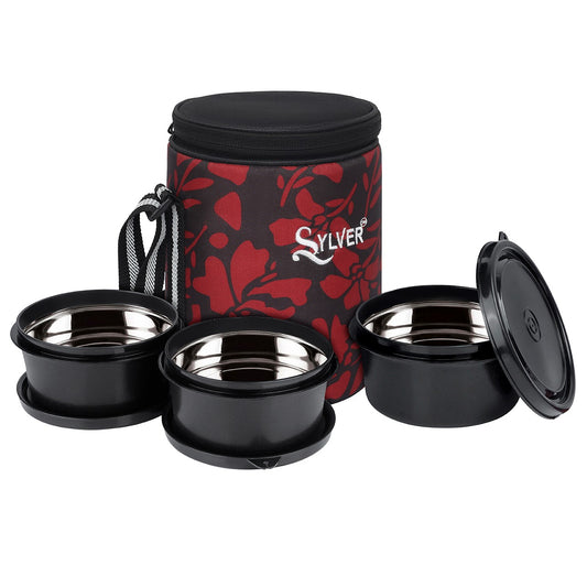 Sylver Floral Fiesta Red insulated Set Of 3 Vertical Lunch box