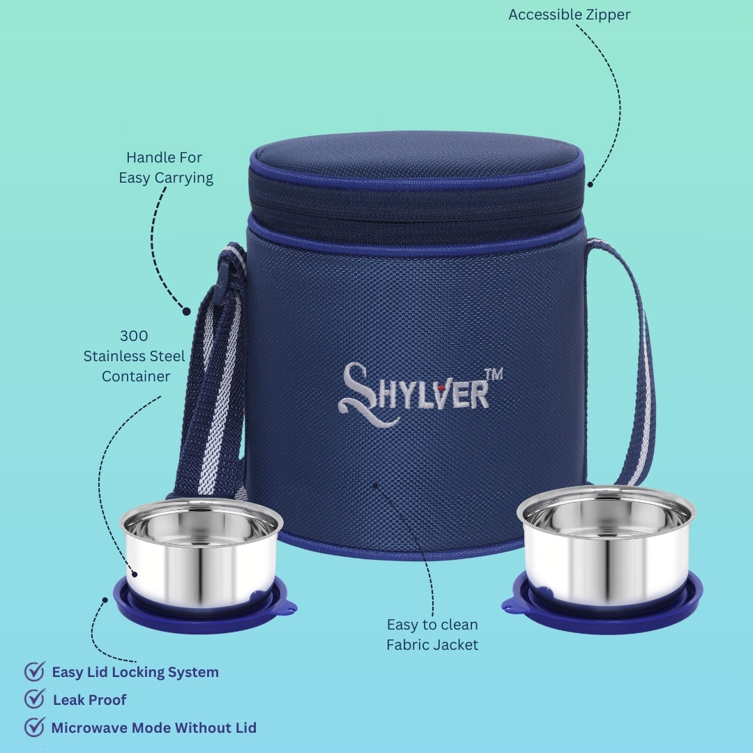 Shylver Blue buzz set of 2 Vertical Lunch Box